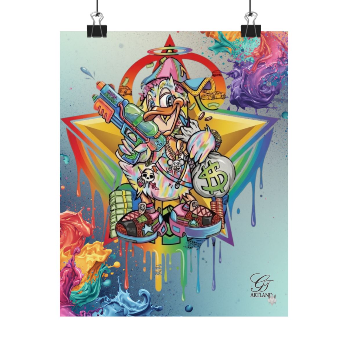 Splash Duck Rainbow Dust Designer Matte Vertical Posters by GT Artland