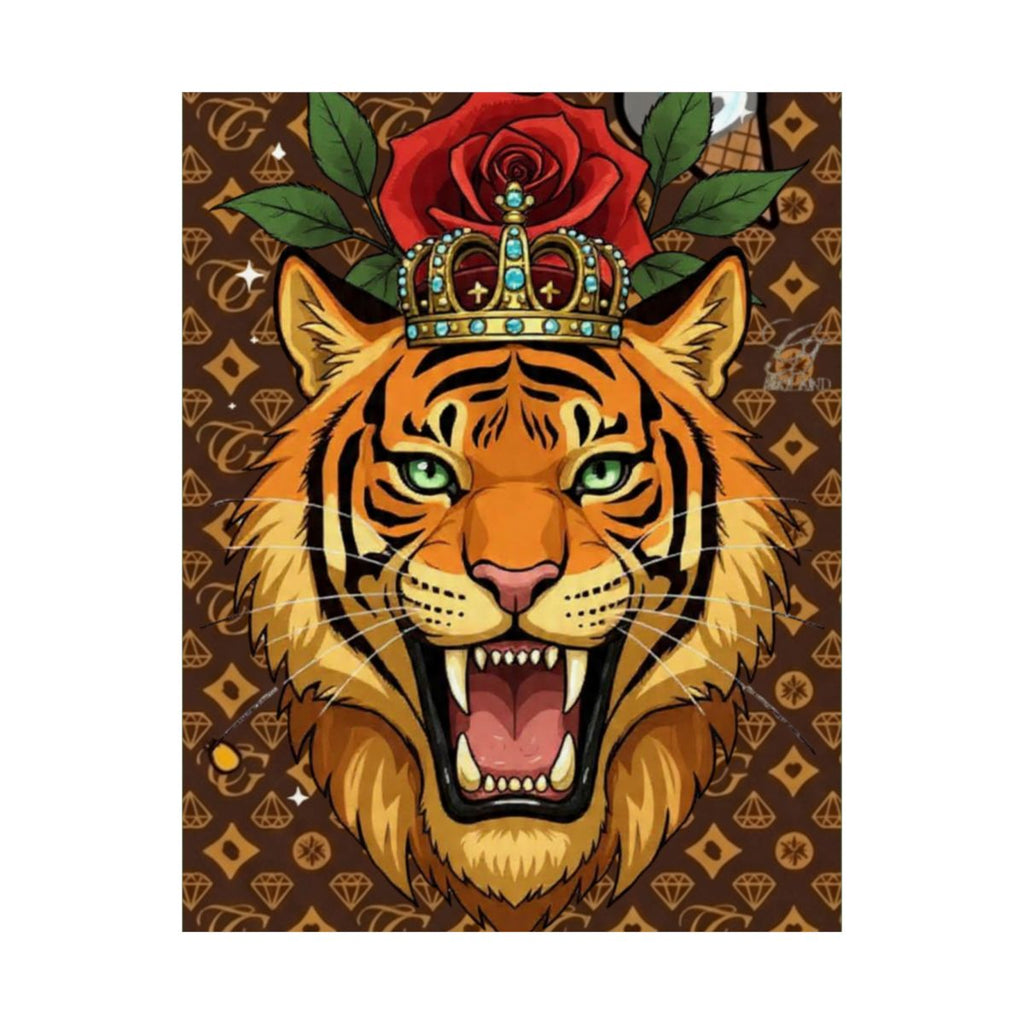 King Tiger Roses High Fashion Graffiti Designer Matte Vertical Posters by GT Artland