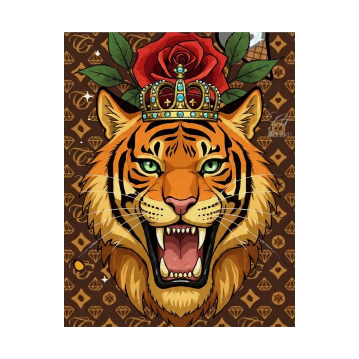 King Tiger Roses High Fashion Graffiti Designer Matte Vertical Posters by GT Artland