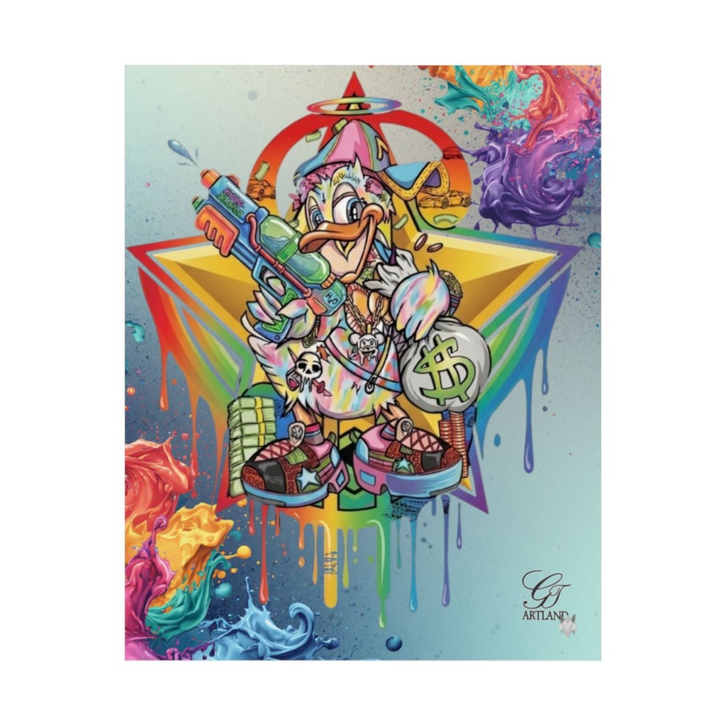 Splash Duck Rainbow Dust Designer Matte Vertical Posters by GT Artland