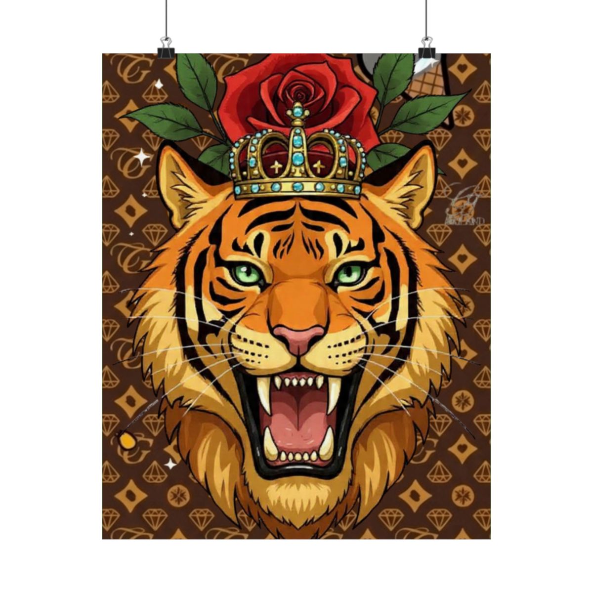 King Tiger Roses High Fashion Graffiti Designer Matte Vertical Posters by GT Artland