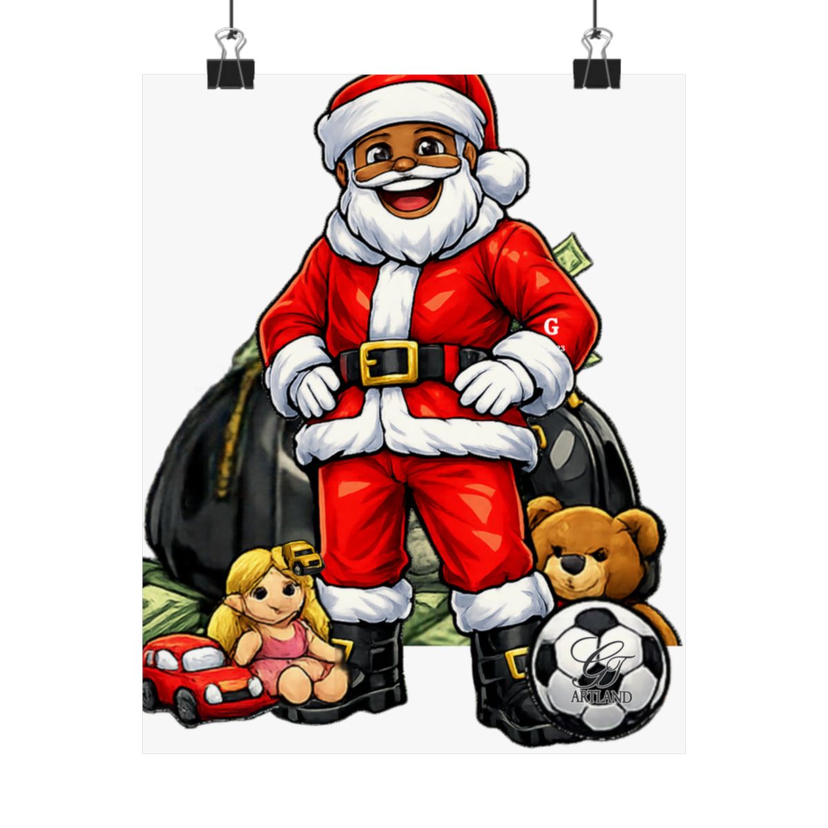 Ebony Ballin Santa Big Bagz Designer Matte Vertical Posters by GT Artland