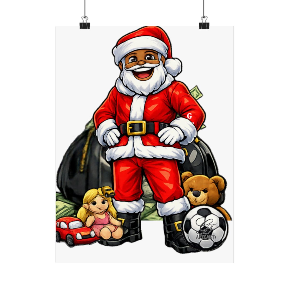 Ebony Ballin Santa Big Bagz Designer Matte Vertical Posters by GT Artland