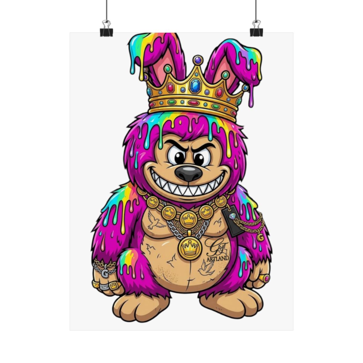 Cherry bubu Designer White BG Pink Ape Matte Vertical Posters by GT Artland