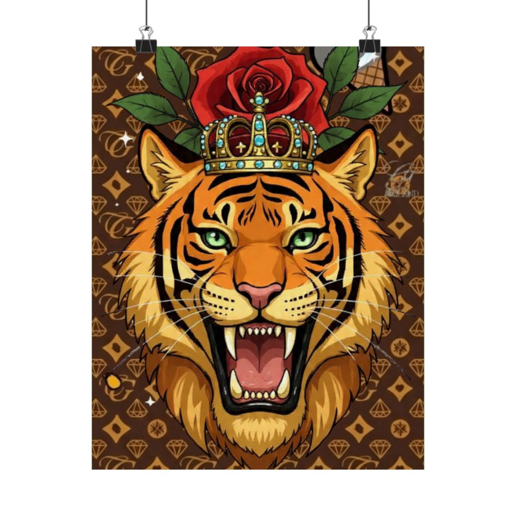 King Tiger Roses High Fashion Graffiti Designer Matte Vertical Posters by GT Artland
