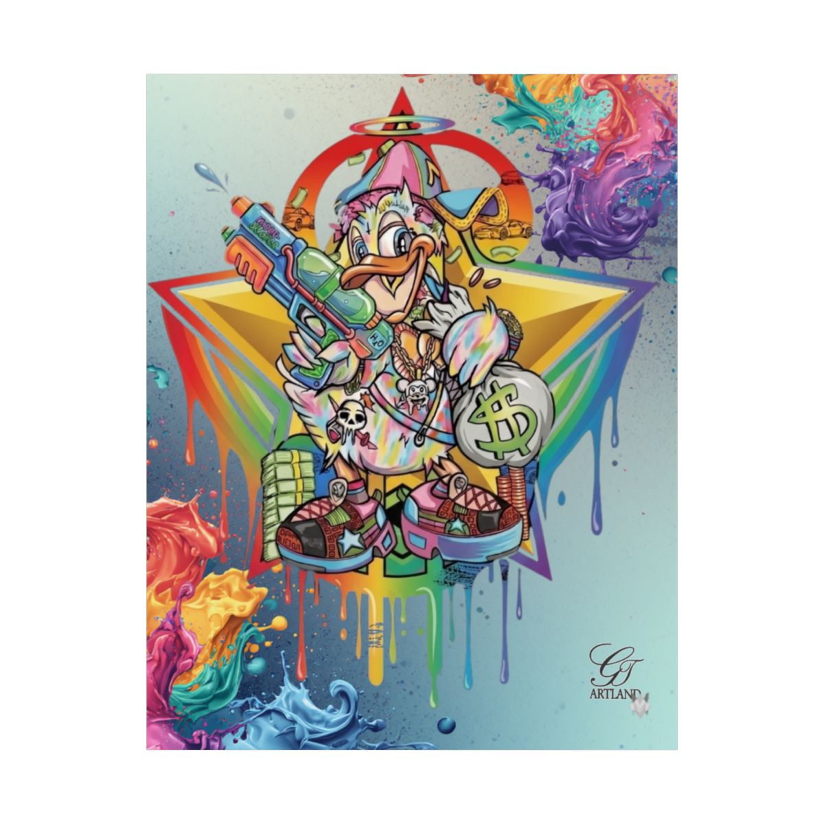 Splash Duck Rainbow Dust Designer Matte Vertical Posters by GT Artland