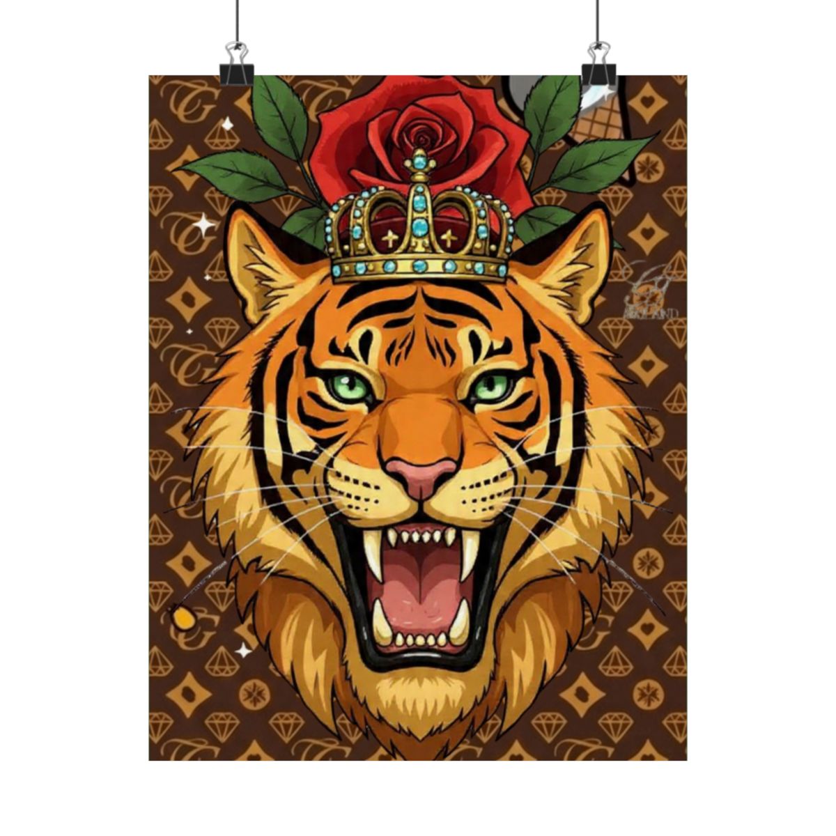 King Tiger Roses High Fashion Graffiti Designer Matte Vertical Posters by GT Artland