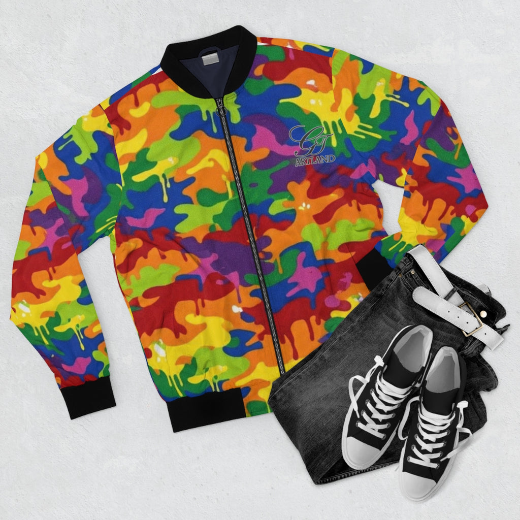 Rainbow Militant Fatigue Flex Designer Men's Bomber Jacket by GT Artland