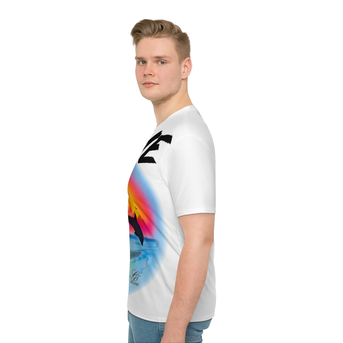 BEACH Sunset Dolphin Color Blast Customizable Airbrush Digital Designer Personalized "Any Name" Exclusive Men's Loose T-shirt by GT Artland