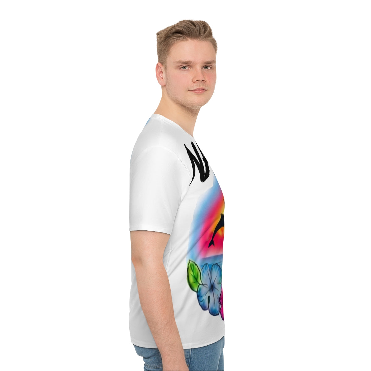 BEACH Sunset Dolphin Color Blast Customizable Airbrush Digital Designer Personalized "Any Name" Exclusive Men's Loose T-shirt by GT Artland
