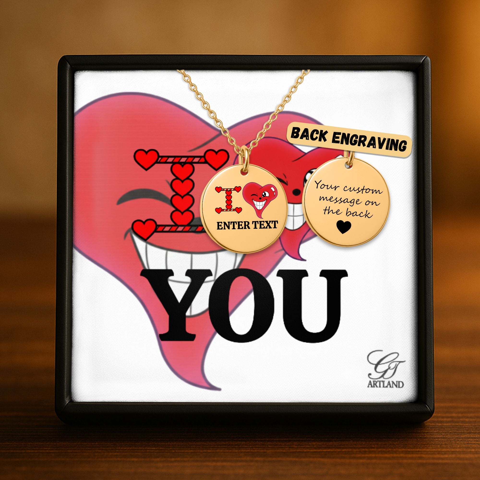 I LOVE YOU Designer Classic Personalized Fine Links Coin Necklace by GT Artland