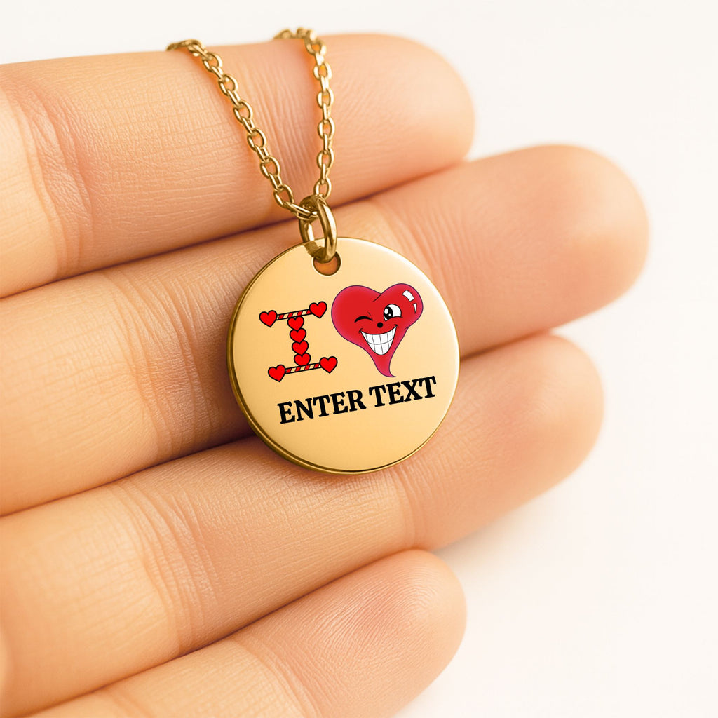 I LOVE YOU Designer Classic Personalized Fine Links Coin Necklace by GT Artland