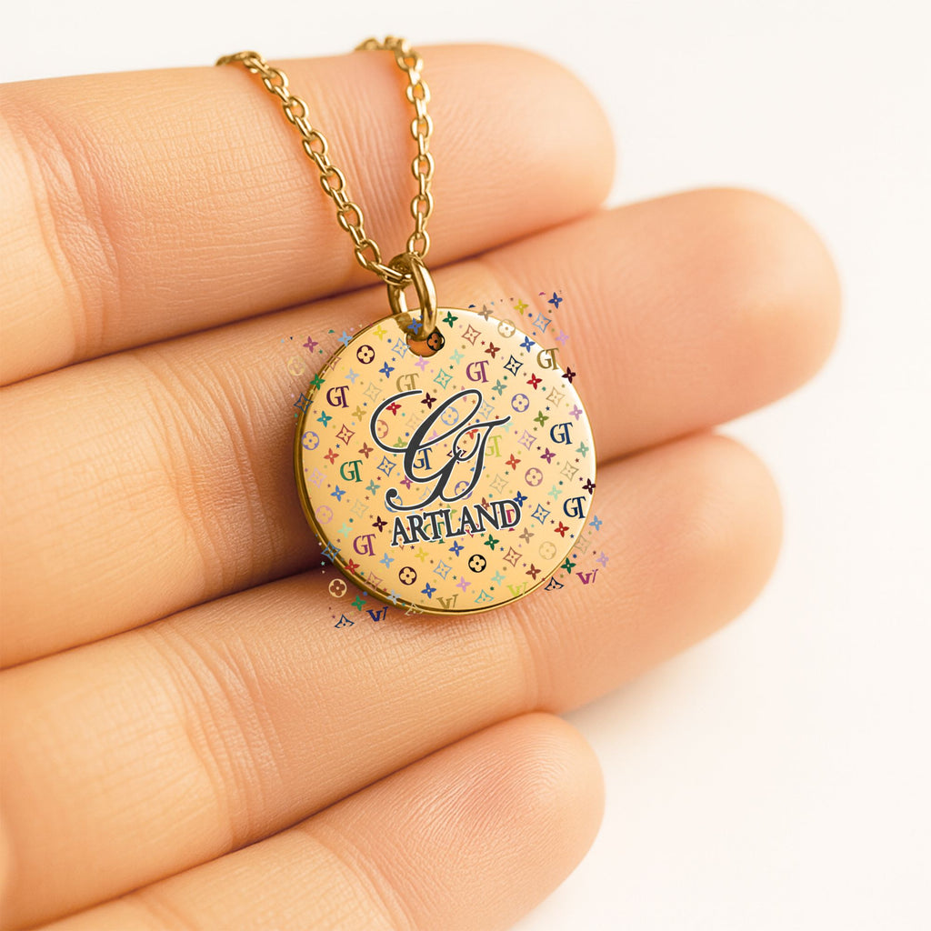 High Fashion Rainbow Monogram Deluxe Designer Fine Links Coin Necklace by GT Artland
