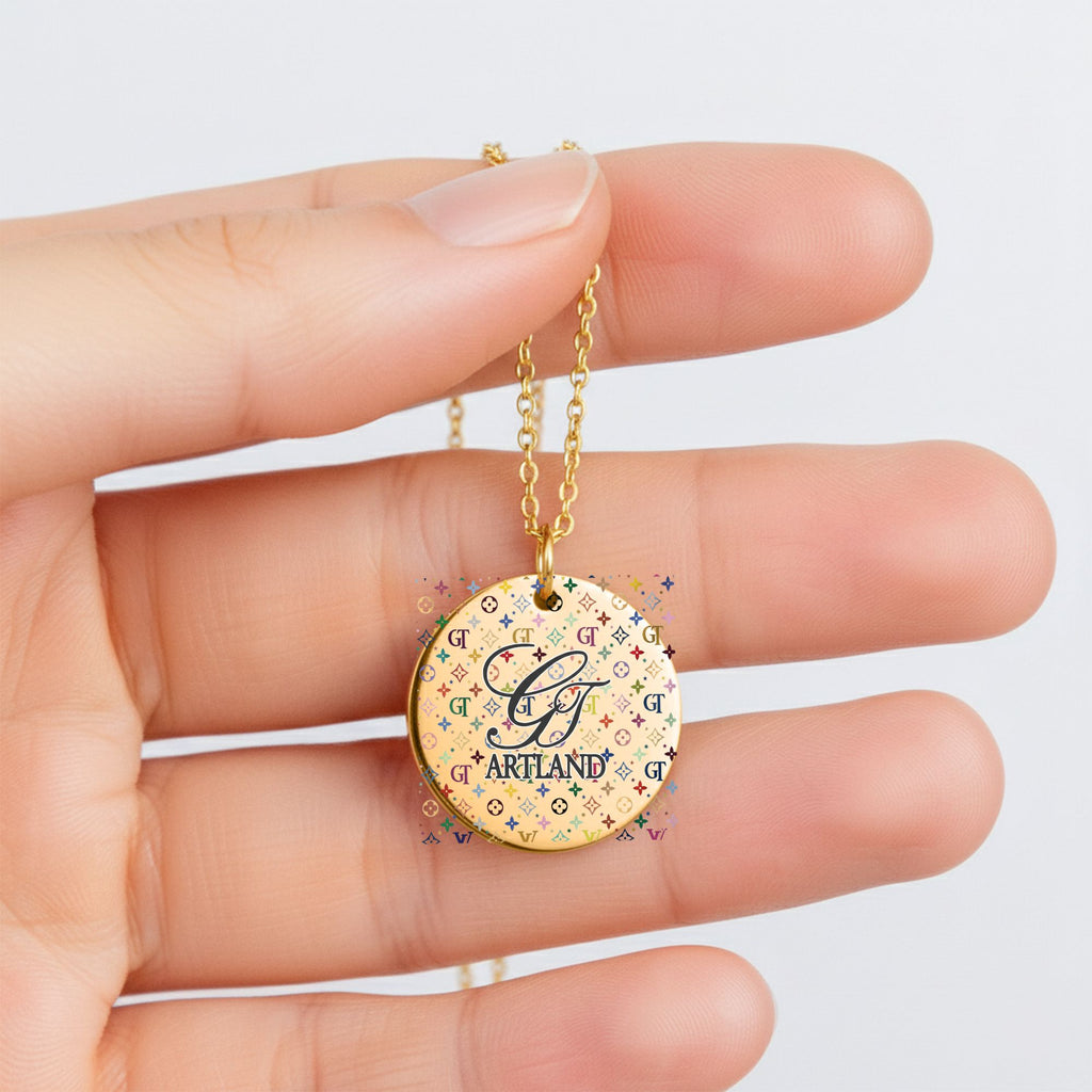 High Fashion Rainbow Monogram Deluxe Designer Fine Links Coin Necklace by GT Artland