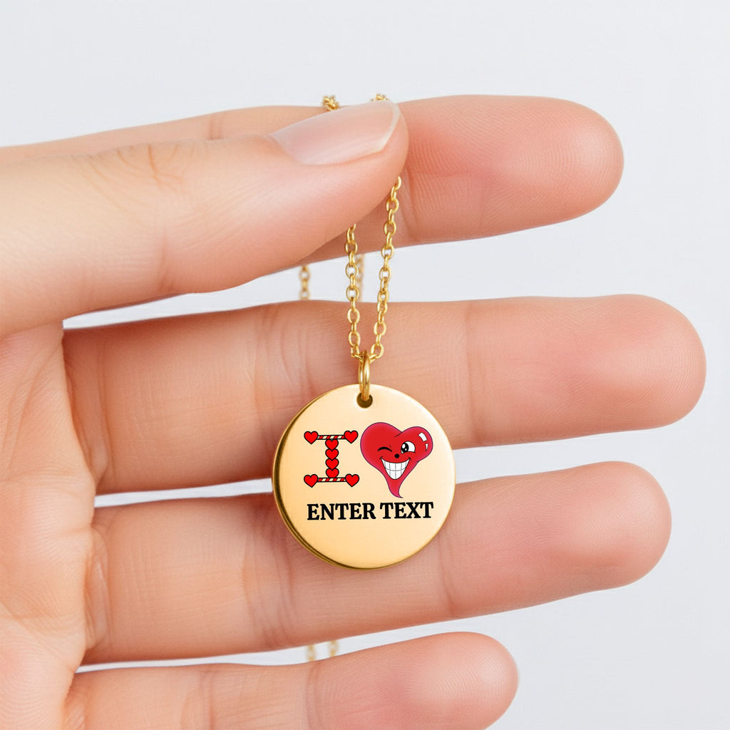 I LOVE YOU Designer Classic Personalized Fine Links Coin Necklace by GT Artland