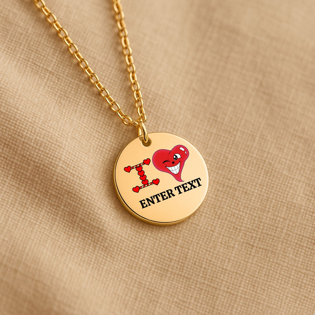I LOVE YOU Designer Classic Personalized Fine Links Coin Necklace by GT Artland