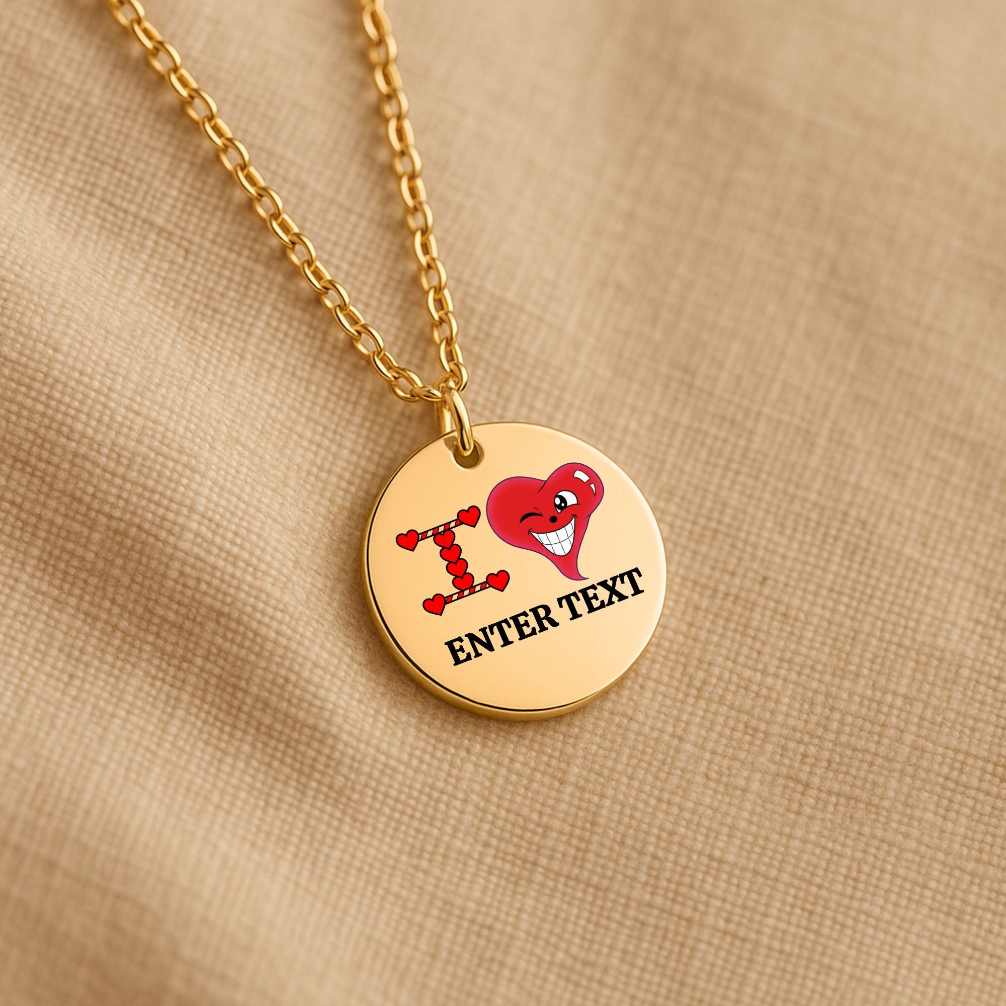 I LOVE YOU Designer Classic Personalized Fine Links Coin Necklace by GT Artland