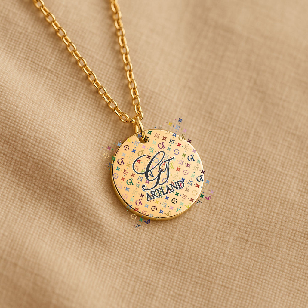 High Fashion Rainbow Monogram Deluxe Designer Fine Links Coin Necklace by GT Artland