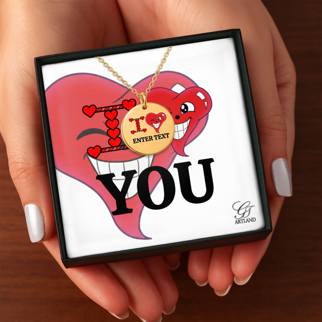 I LOVE YOU Designer Classic Personalized Fine Links Coin Necklace by GT Artland