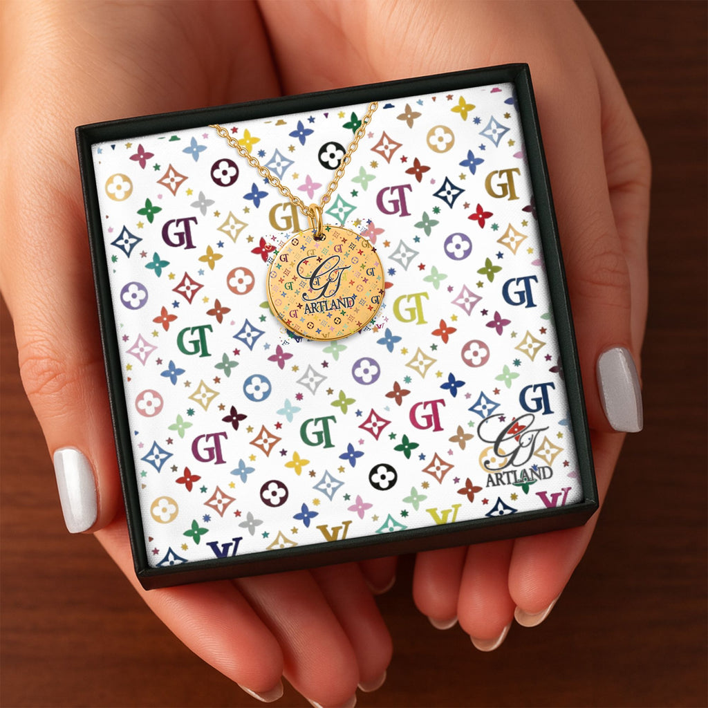 High Fashion Rainbow Monogram Deluxe Designer Fine Links Coin Necklace by GT Artland