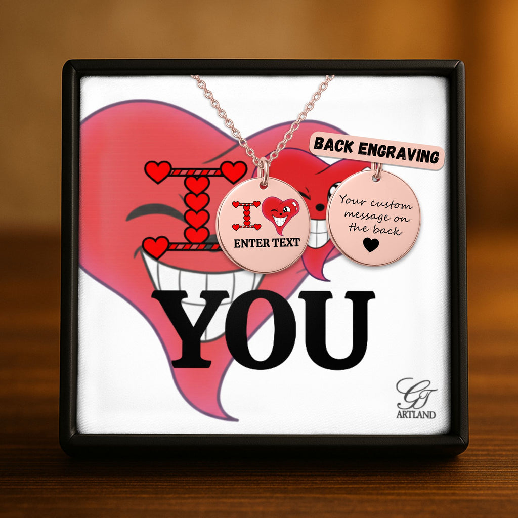 I LOVE YOU Designer Classic Personalized Fine Links Coin Necklace by GT Artland