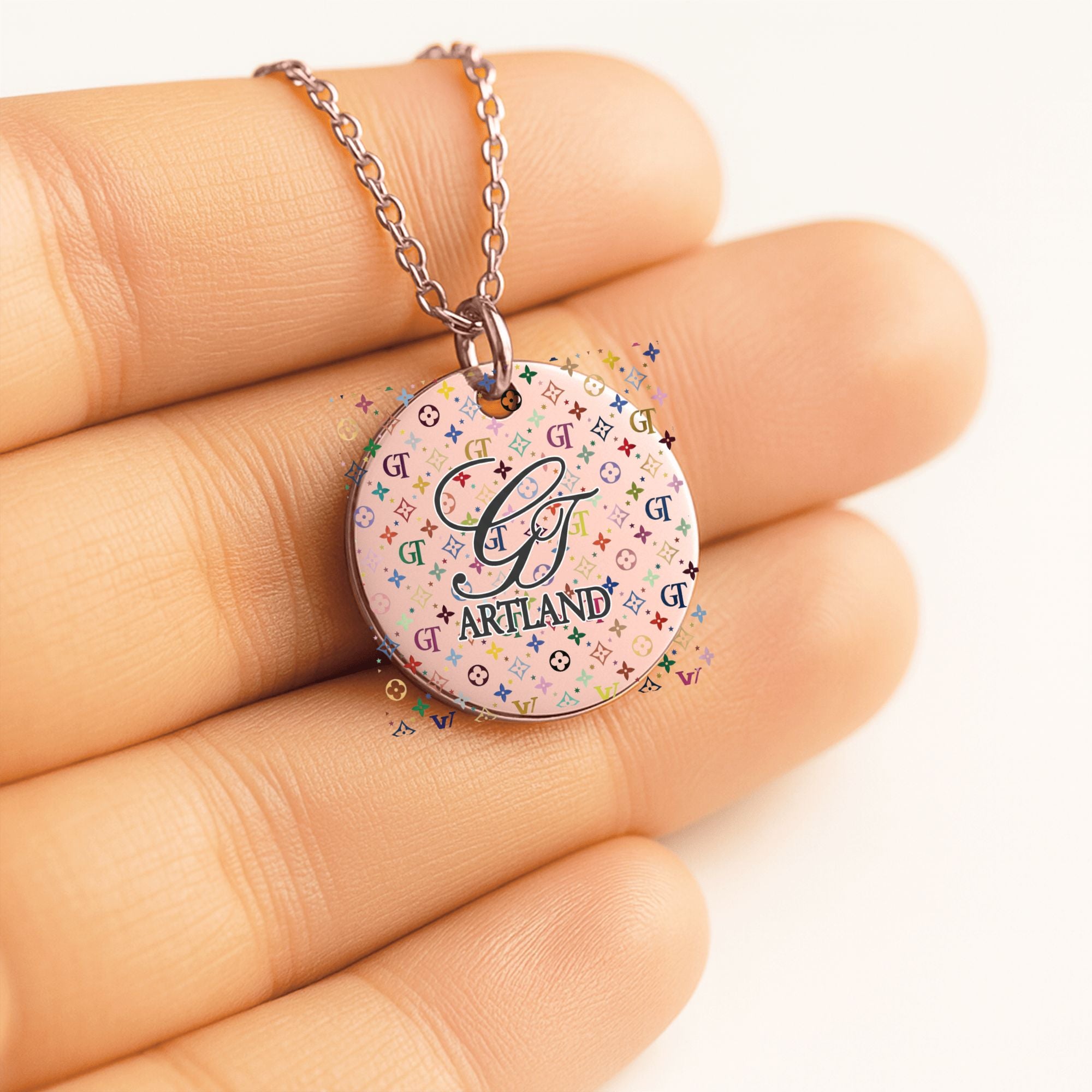 High Fashion Rainbow Monogram Deluxe Designer Fine Links Coin Necklace by GT Artland