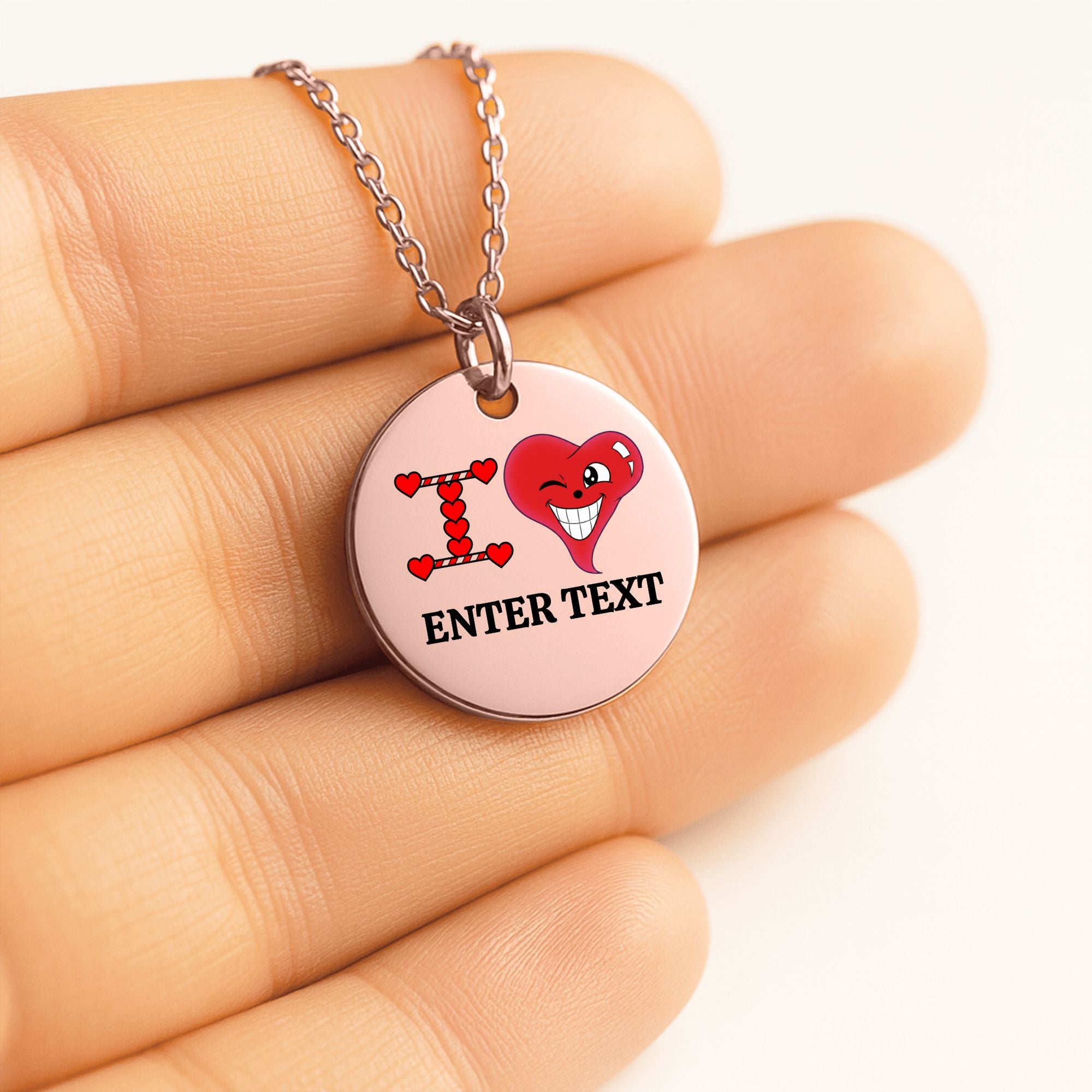 I LOVE YOU Designer Classic Personalized Fine Links Coin Necklace by GT Artland