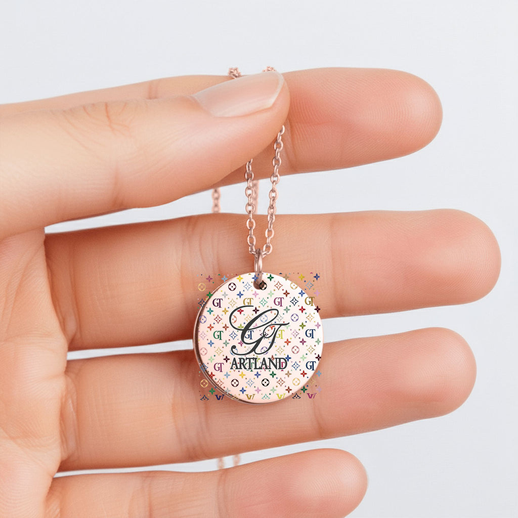 High Fashion Rainbow Monogram Deluxe Designer Fine Links Coin Necklace by GT Artland
