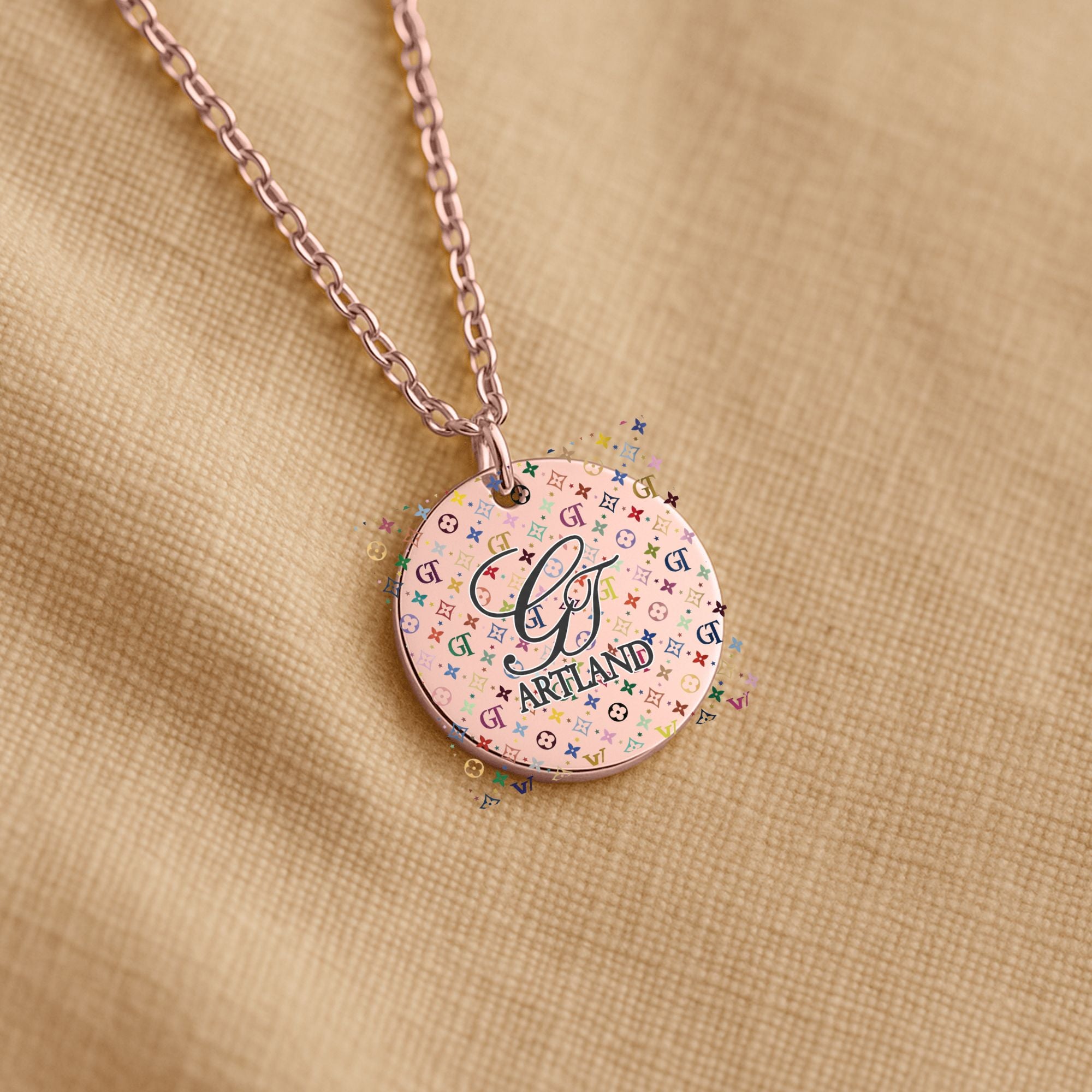 High Fashion Rainbow Monogram Deluxe Designer Fine Links Coin Necklace by GT Artland