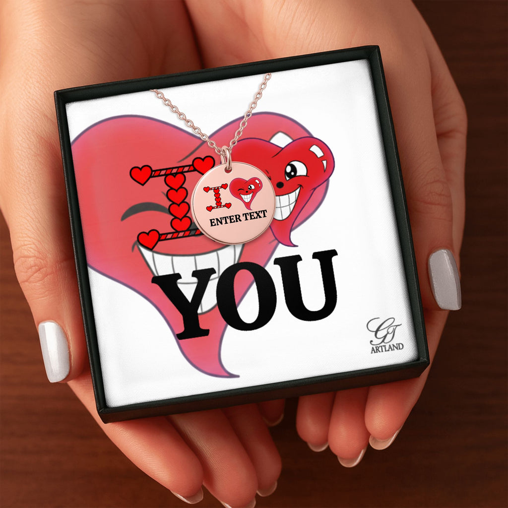 I LOVE YOU Designer Classic Personalized Fine Links Coin Necklace by GT Artland