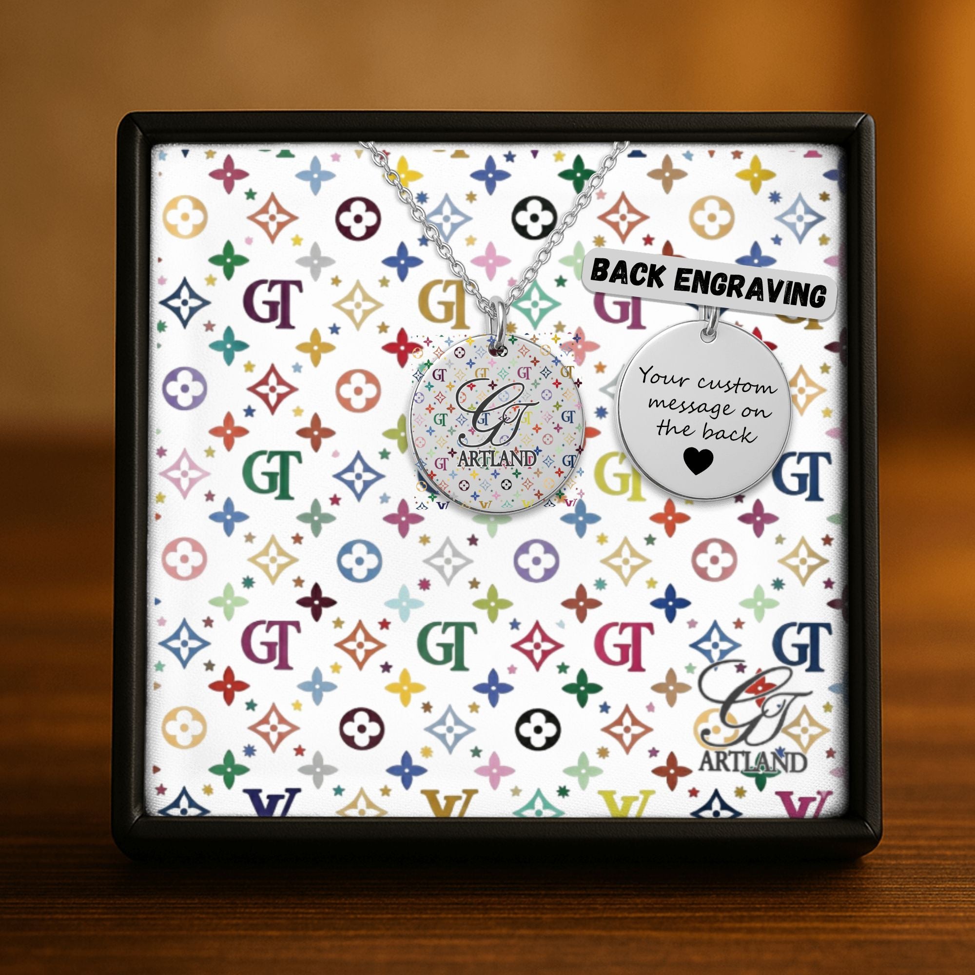 High Fashion Rainbow Monogram Deluxe Designer Fine Links Coin Necklace by GT Artland