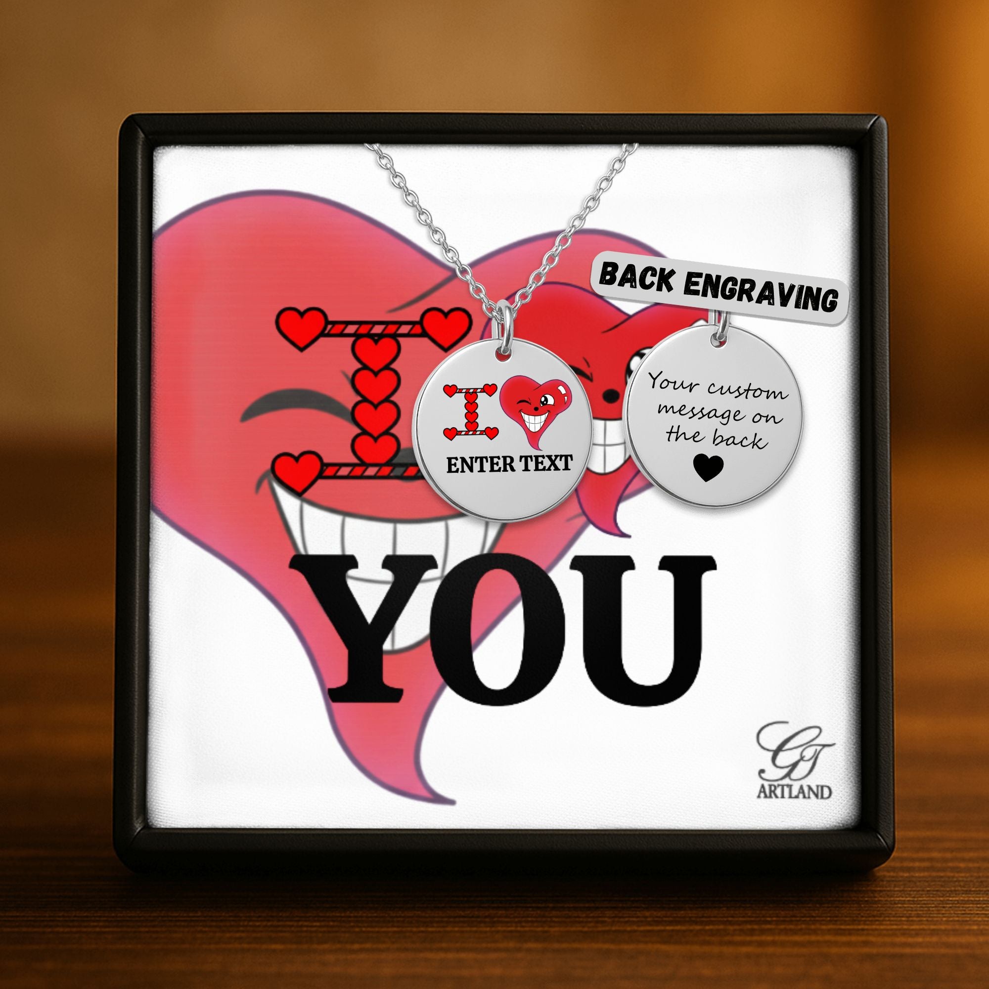I LOVE YOU Designer Classic Personalized Fine Links Coin Necklace by GT Artland