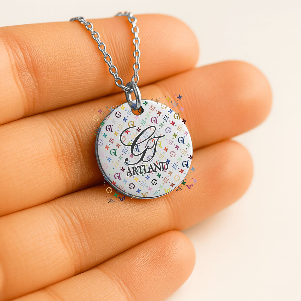 High Fashion Rainbow Monogram Deluxe Designer Fine Links Coin Necklace by GT Artland