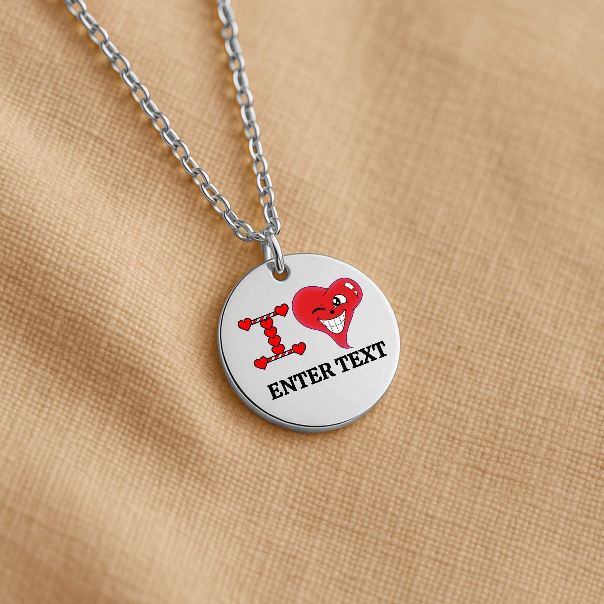 I LOVE YOU Designer Classic Personalized Fine Links Coin Necklace by GT Artland