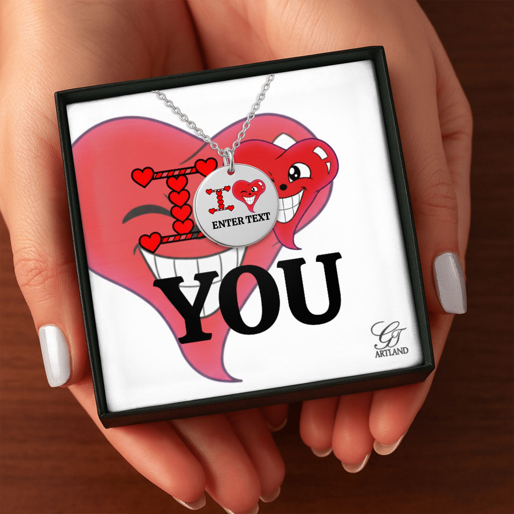 I LOVE YOU Designer Classic Personalized Fine Links Coin Necklace by GT Artland