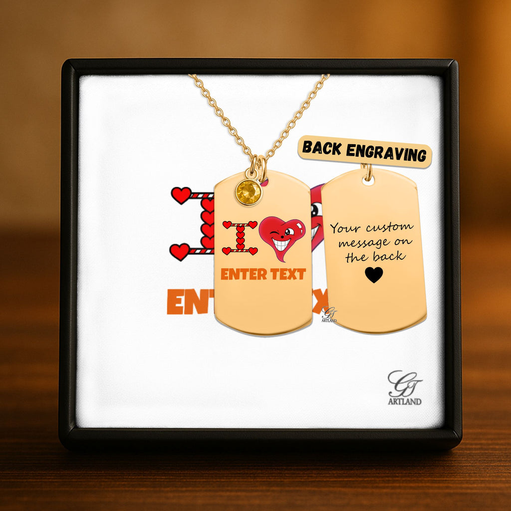 Personalized " I Heart " ADD ANY TEXT Fine Links Tag Necklace with Birthstone by GT Artland
