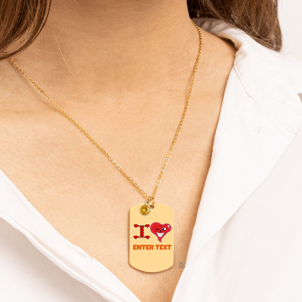 Personalized " I Heart " ADD ANY TEXT Fine Links Tag Necklace with Birthstone by GT Artland