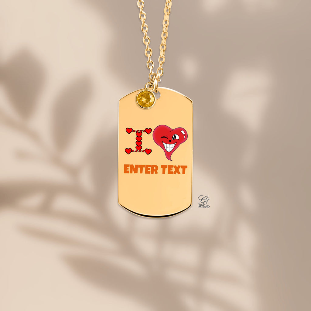 Personalized " I Heart " ADD ANY TEXT Fine Links Tag Necklace with Birthstone by GT Artland