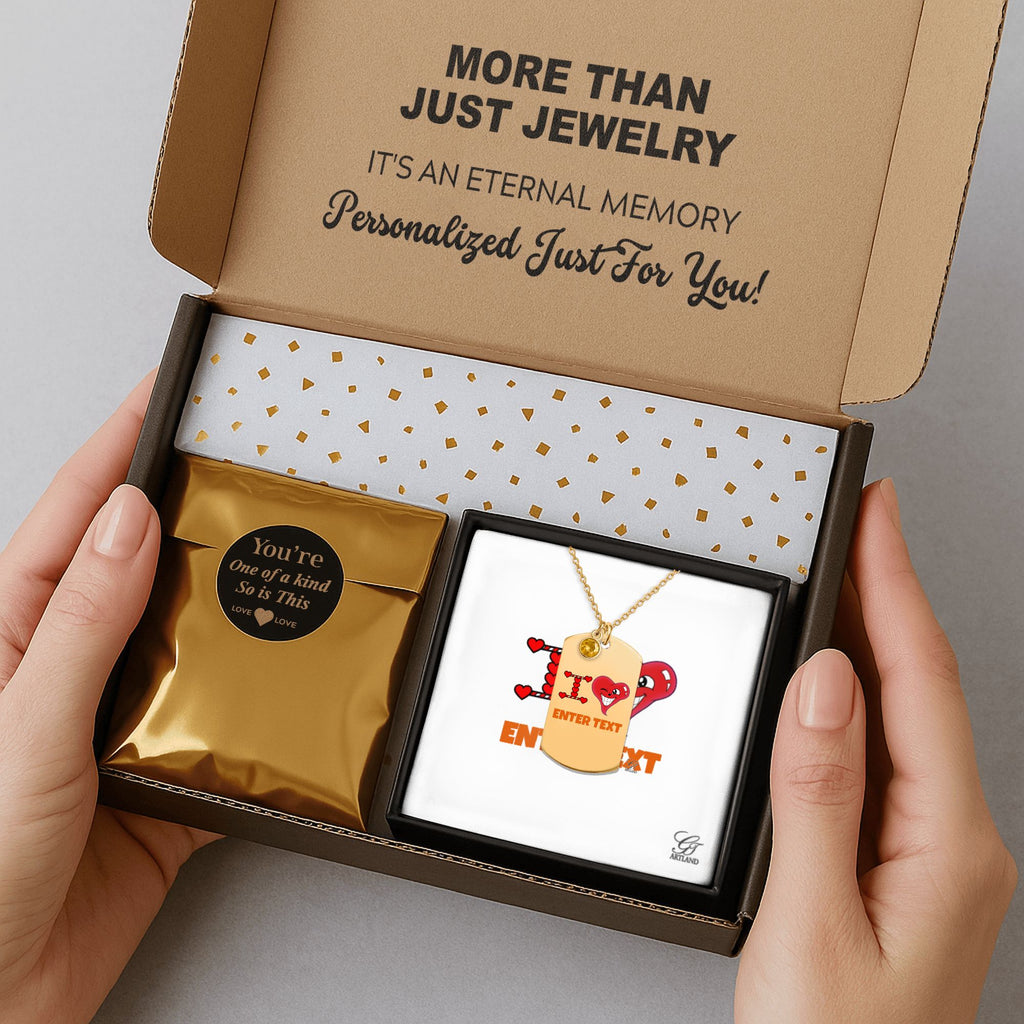 Personalized " I Heart " ADD ANY TEXT Fine Links Tag Necklace with Birthstone by GT Artland