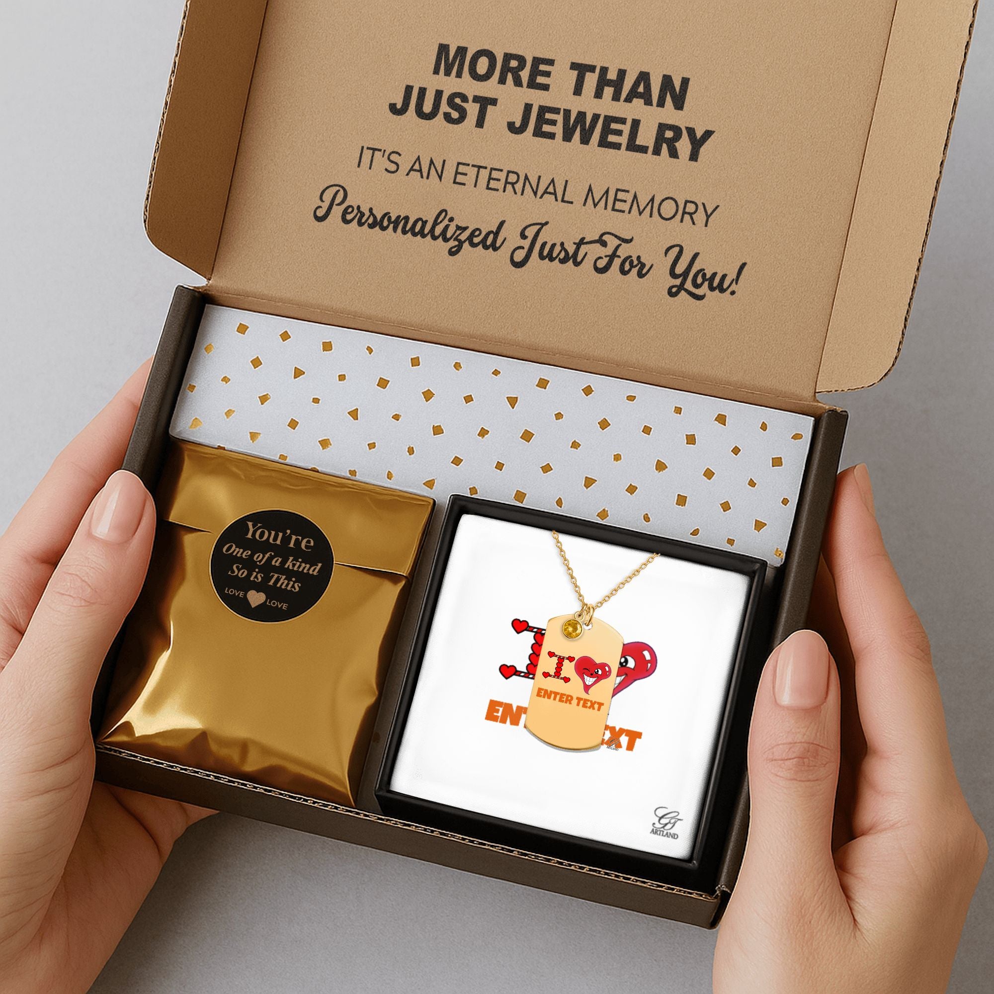 Personalized " I Heart " ADD ANY TEXT Fine Links Tag Necklace with Birthstone by GT Artland