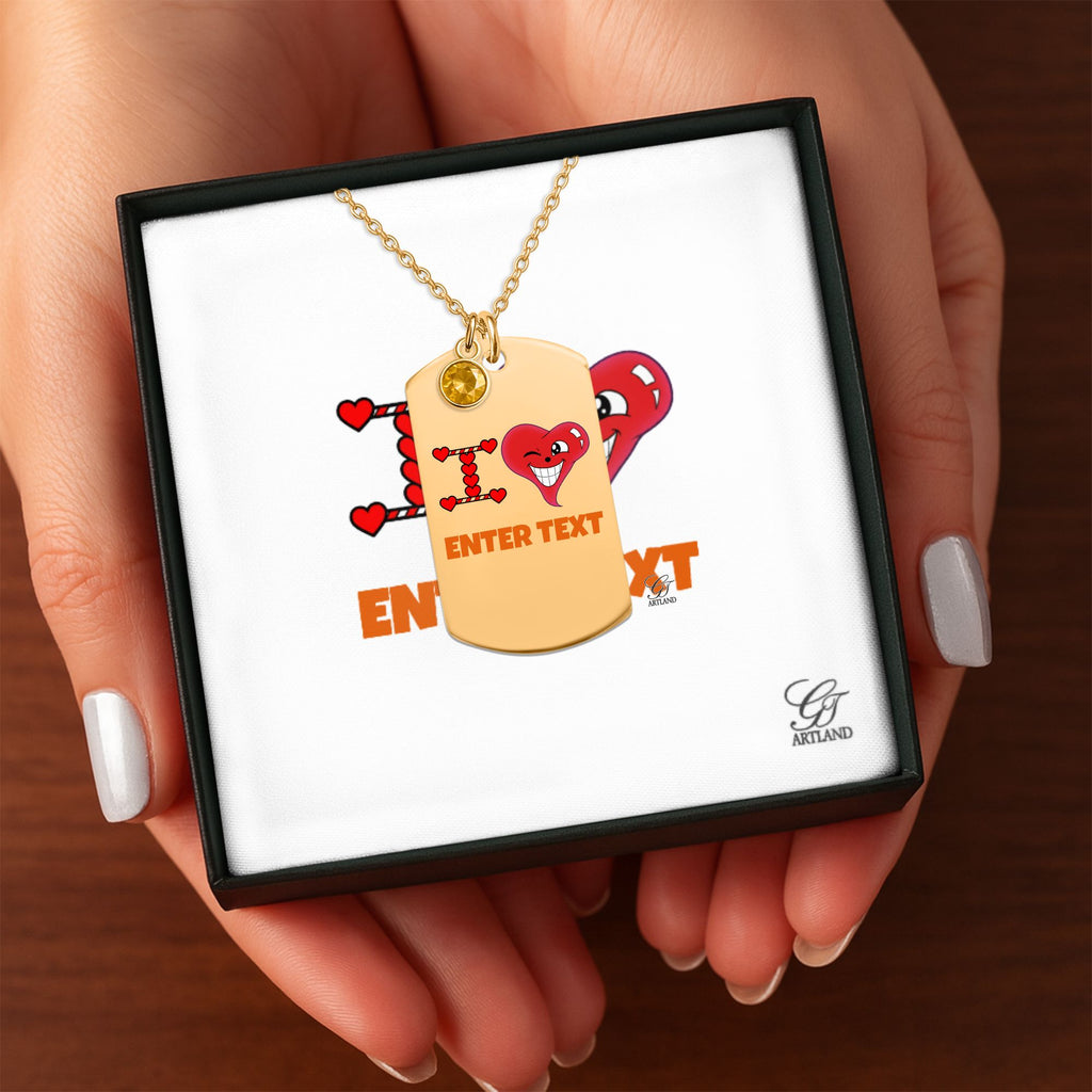 Personalized " I Heart " ADD ANY TEXT Fine Links Tag Necklace with Birthstone by GT Artland