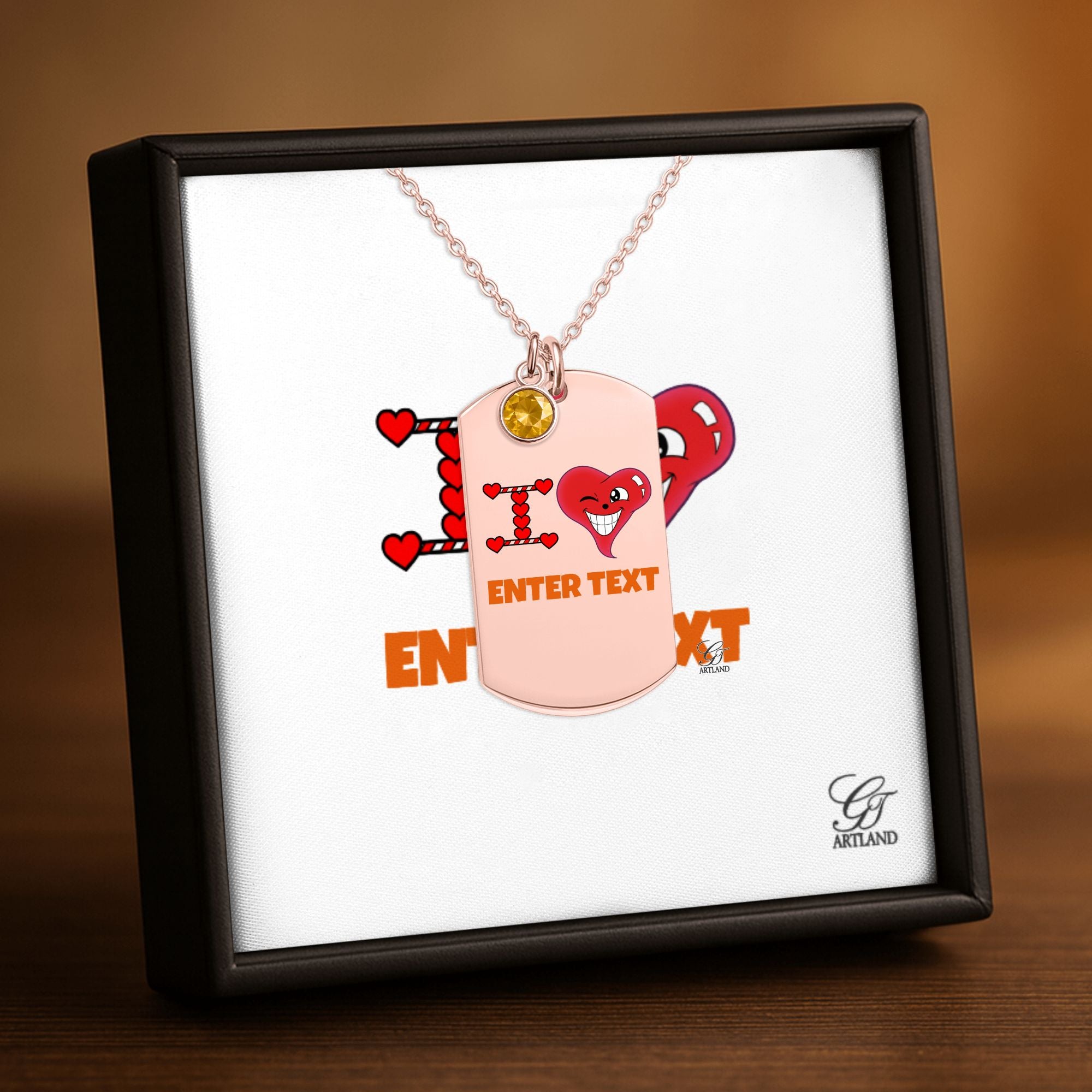 Personalized " I Heart " ADD ANY TEXT Fine Links Tag Necklace with Birthstone by GT Artland