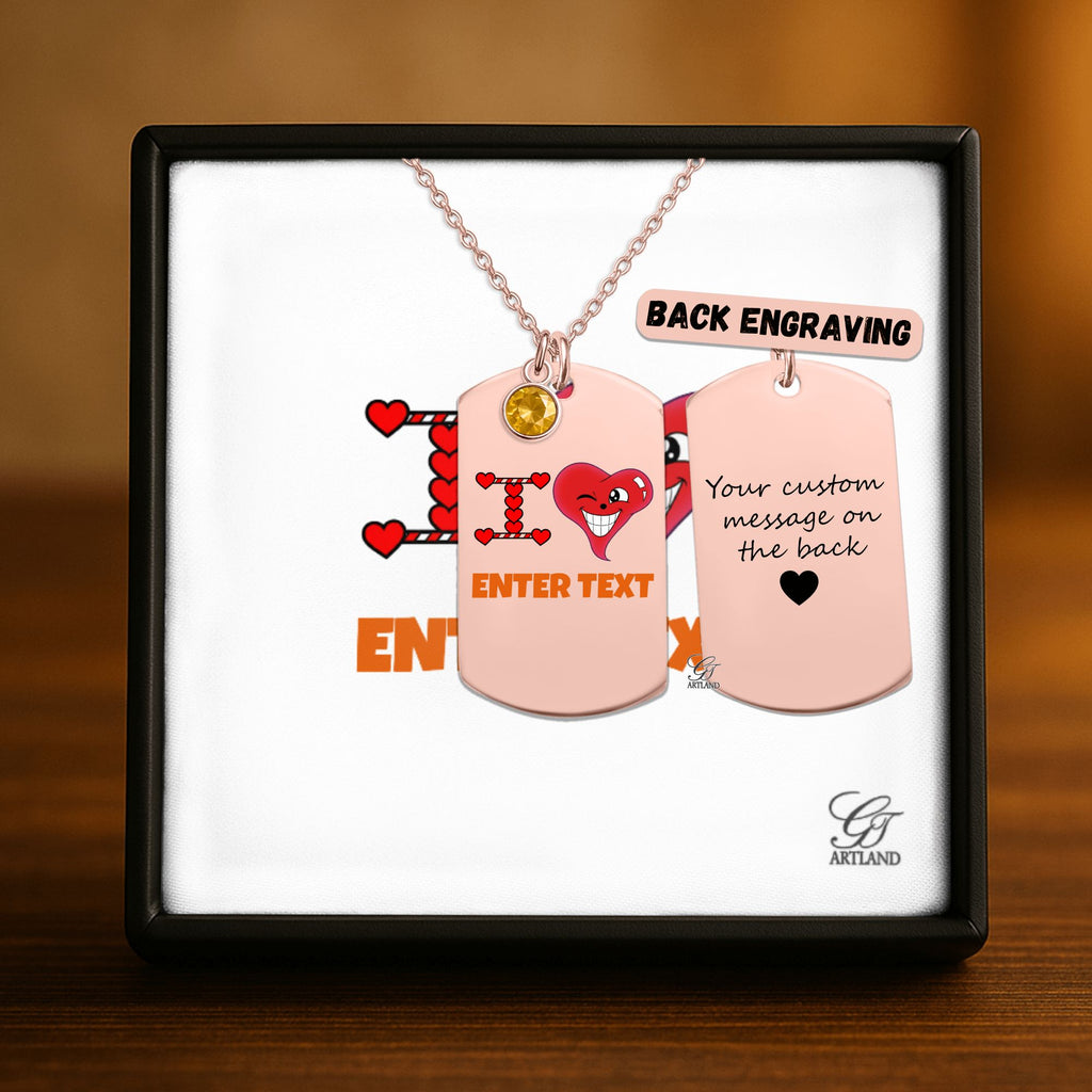 Personalized " I Heart " ADD ANY TEXT Fine Links Tag Necklace with Birthstone by GT Artland