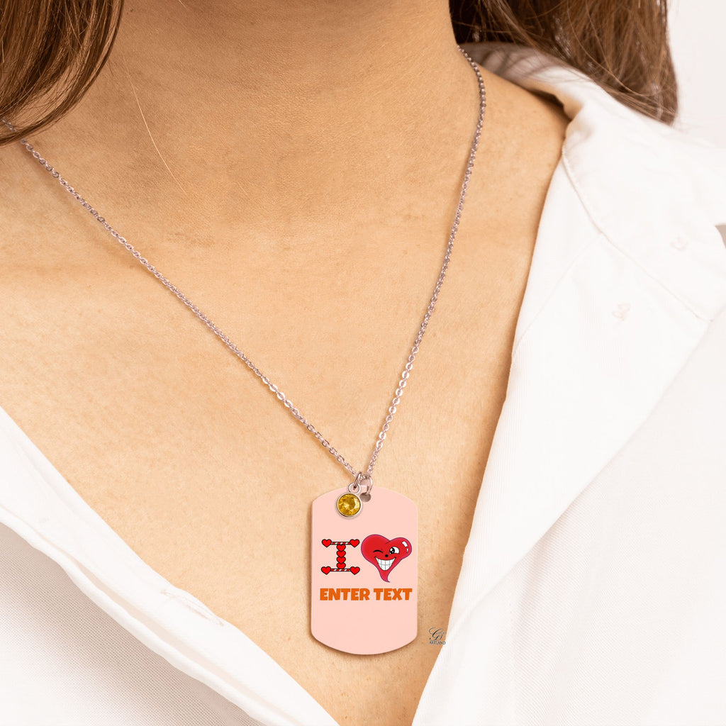 Personalized " I Heart " ADD ANY TEXT Fine Links Tag Necklace with Birthstone by GT Artland