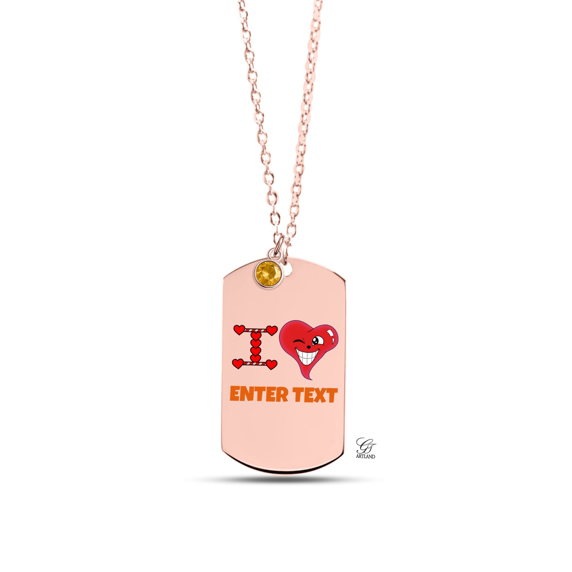 Personalized " I Heart " ADD ANY TEXT Fine Links Tag Necklace with Birthstone by GT Artland