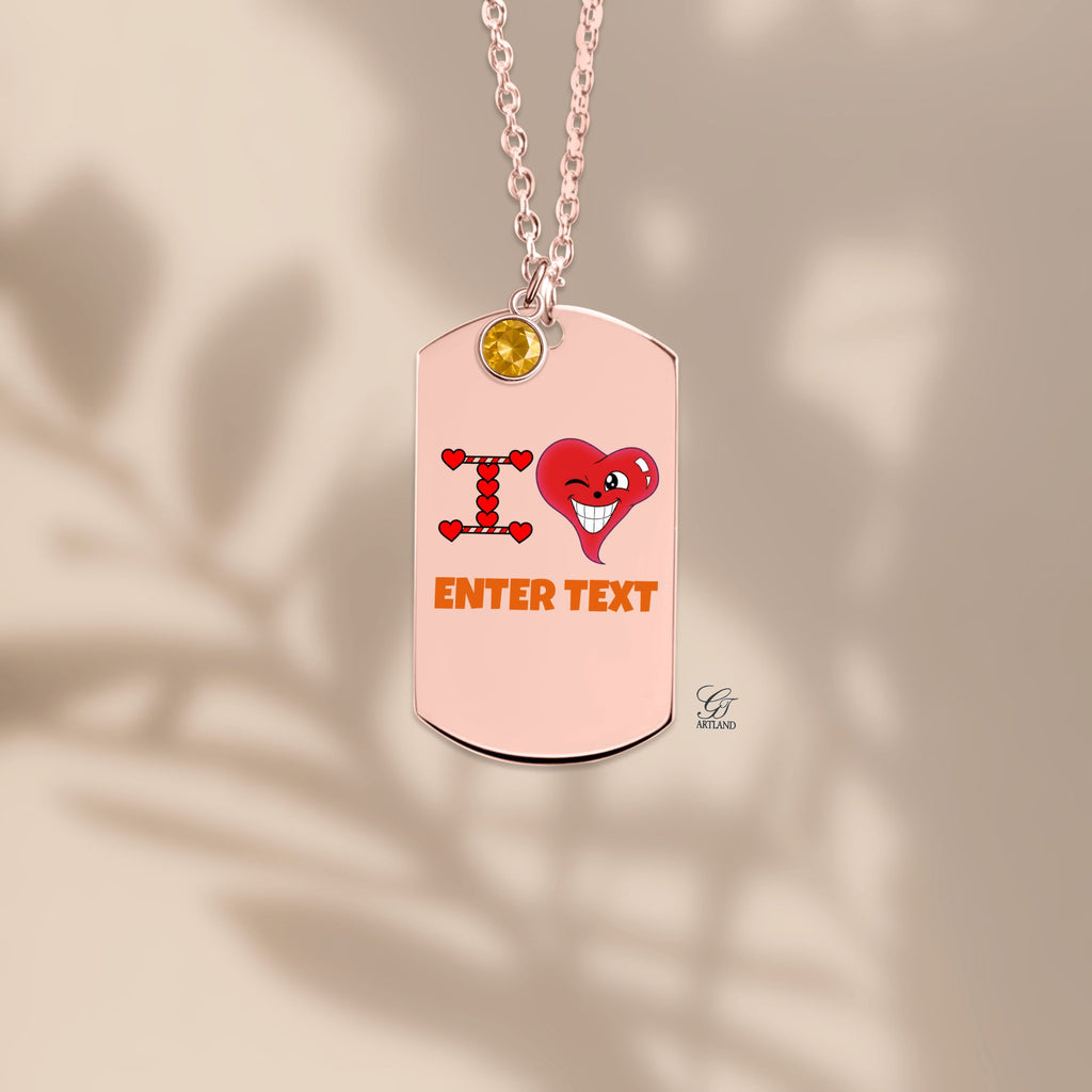 Personalized " I Heart " ADD ANY TEXT Fine Links Tag Necklace with Birthstone by GT Artland