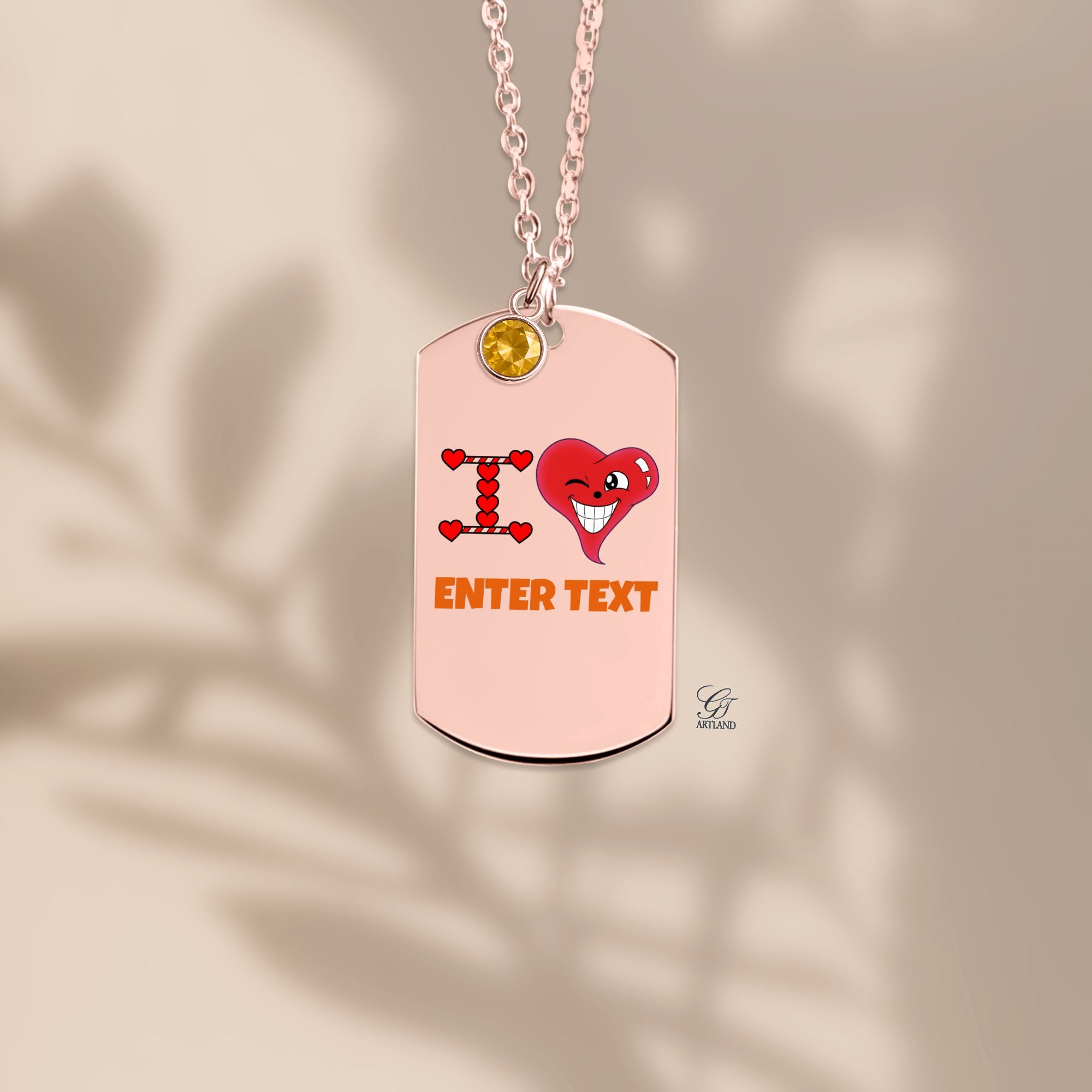 Personalized " I Heart " ADD ANY TEXT Fine Links Tag Necklace with Birthstone by GT Artland