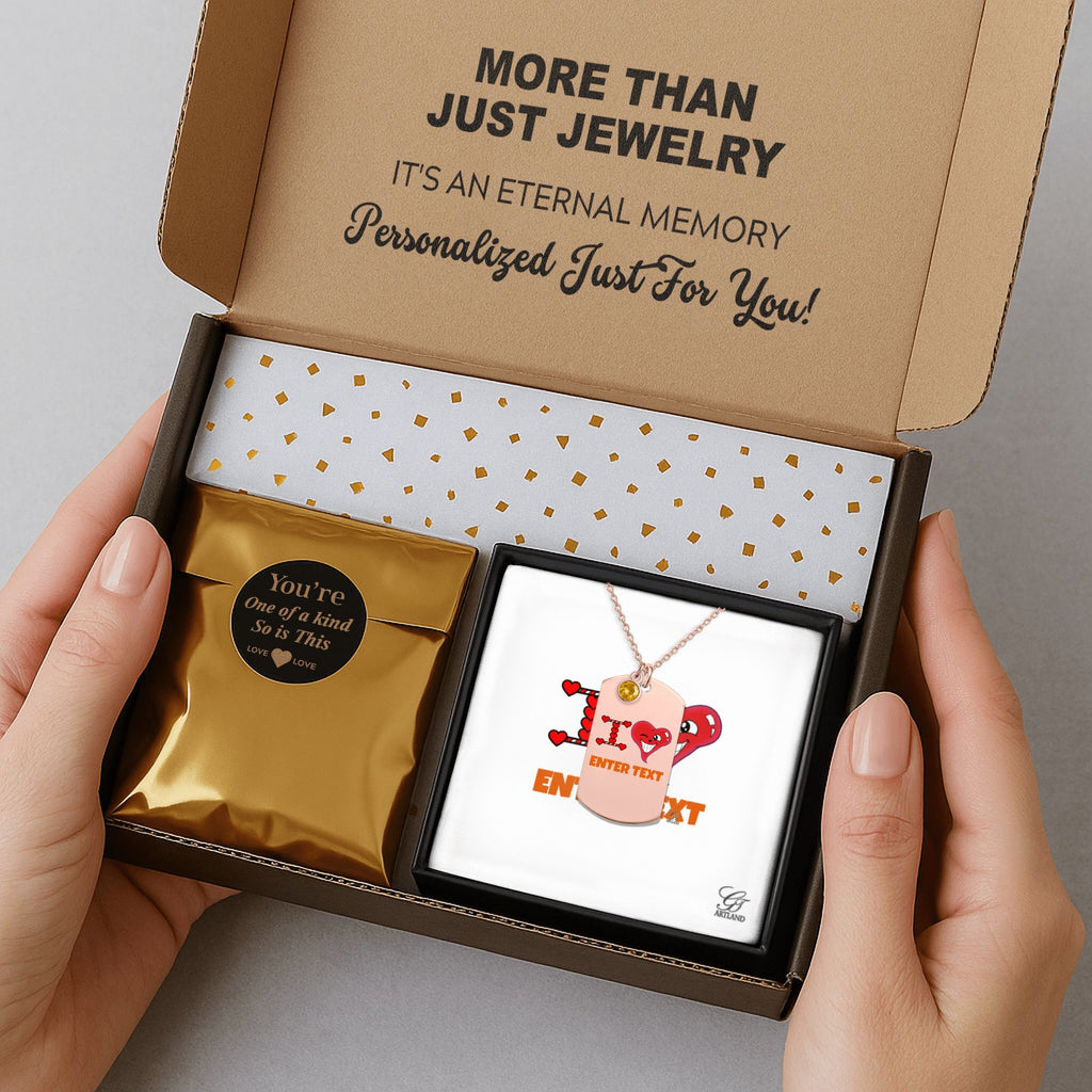 Personalized " I Heart " ADD ANY TEXT Fine Links Tag Necklace with Birthstone by GT Artland