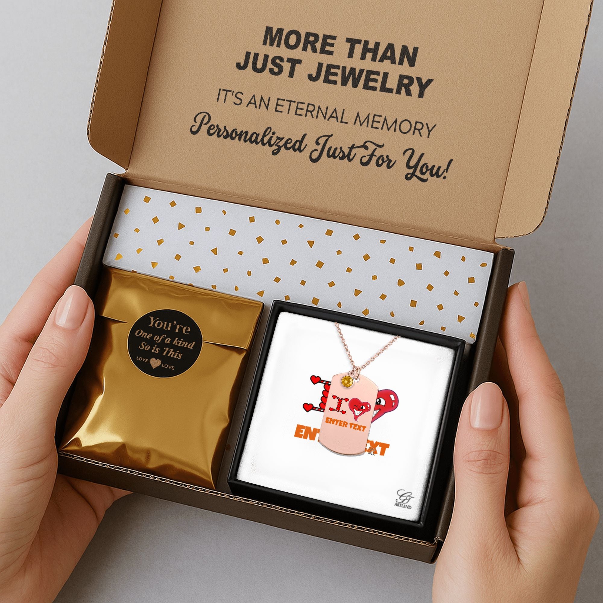 Personalized " I Heart " ADD ANY TEXT Fine Links Tag Necklace with Birthstone by GT Artland