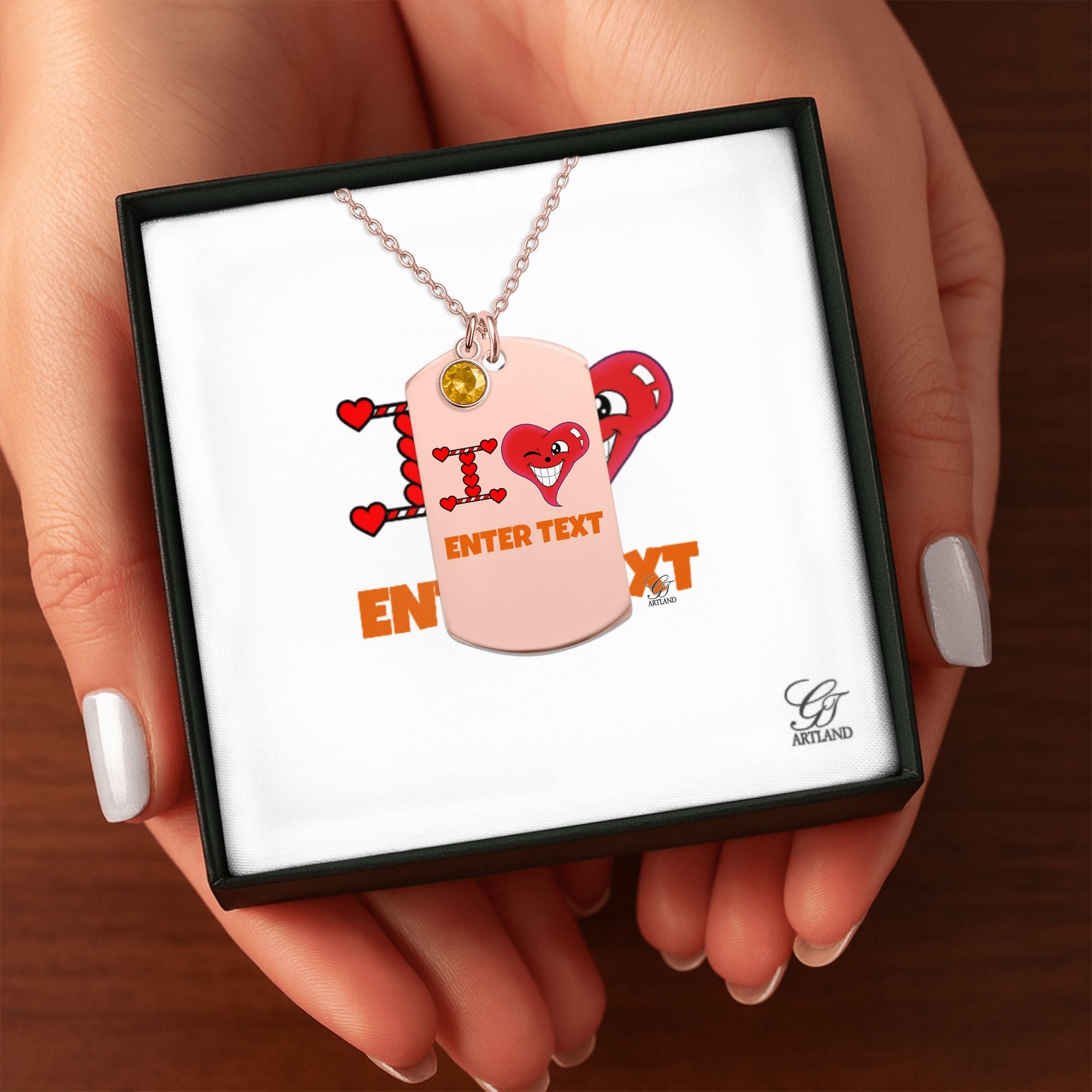 Personalized " I Heart " ADD ANY TEXT Fine Links Tag Necklace with Birthstone by GT Artland